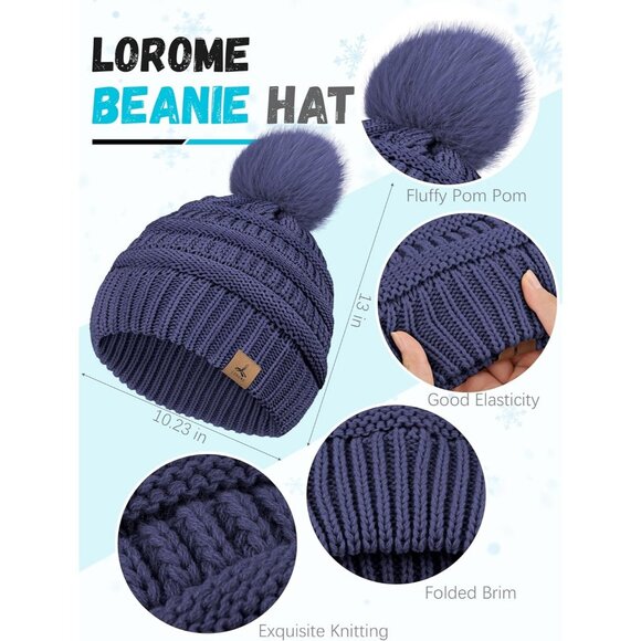 Women’ Denim Blue Knit Beanie Hat, Gloves, Scarf & Ear Warmer Set - Winter - Picture 2 of 7